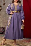 hulianfu Elegant Solid Patchwork V Neck A Line Plus Size Dresses
