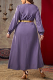 hulianfu Elegant Solid Patchwork V Neck A Line Plus Size Dresses
