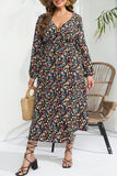 hulianfu Elegant Floral Patchwork V Neck A Line Plus Size Dresses