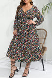 hulianfu Elegant Floral Patchwork V Neck A Line Plus Size Dresses