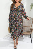 hulianfu Elegant Floral Patchwork V Neck A Line Plus Size Dresses