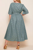 hulianfu Elegant Print Bandage O Neck A Line Plus Size Dresses