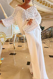 hulianfu Celebrities Elegant Solid Hollowed Out Turndown Collar Long Sleeve Two Pieces