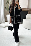 hulianfu Casual Solid Patchwork Frenulum Long Sleeve Two Pieces