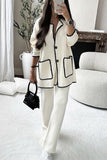 hulianfu Casual Solid Patchwork Frenulum Long Sleeve Two Pieces