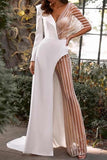 hulianfu Sexy Patchwork See-through Asymmetrical V Neck Skinny Jumpsuits