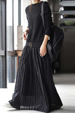 hulianfu Casual Solid Patchwork Fold O Neck Long Sleeve Dresses(3 Colors)