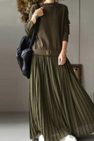 hulianfu Casual Solid Patchwork Fold O Neck Long Sleeve Dresses(3 Colors)