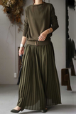 hulianfu Casual Solid Patchwork Fold O Neck Long Sleeve Dresses(3 Colors)