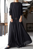 hulianfu Casual Solid Patchwork Fold O Neck Long Sleeve Dresses(3 Colors)