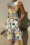 hulianfu Casual Print Pocket O Neck Sleeveless Two Pieces(7 Colors)
