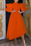 hulianfu Casual Solid Patchwork Half A Turtleneck Irregular Dress Plus Size Dresses