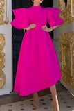 hulianfu Casual Solid Patchwork Half A Turtleneck Irregular Dress Plus Size Dresses