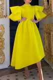 hulianfu Casual Solid Patchwork Half A Turtleneck Irregular Dress Plus Size Dresses