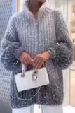 hulianfu Casual Celebrities Elegant Sequins Turndown Collar Sweaters(3 Colors)