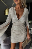 hulianfu Sexy Solid Backless Slit V Neck Wrapped Skirt Dresses