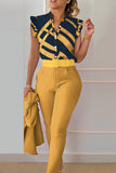 hulianfu Casual Print Patchwork Half A Turtleneck Short Sleeve Two Pieces(14 Colors)