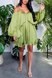 hulianfu Solid Color Pretty Off Shoulder Mini Dress