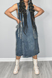 Patchwork Urban Lace-Up Denim Midi Dress