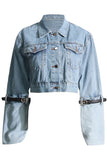 hulianfu Patchwork Belt Design Stylish Denim Jacket