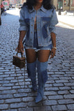 hulianfu Metal Decor Hollow-Out Modern Denim Jacket