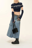 hulianfu Hit Color Stylish Multi Pocket Zipper Denim Skirt