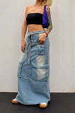 hulianfu Gradient Punk Multi Pocket Belted Denim Skirt