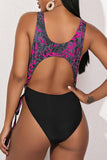 hulianfu Printing Splice Siamese Bandage Bikini