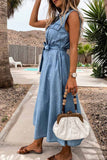 hulianfu hulianfu Sleeveless Lace-Up Single-Breasted Denim Midi Dress