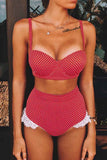 hulianfu High Waist Polka Dot  Red Swimsuit
