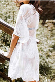 hulianfu  Hollow Embroidery Half Sleeve Cover-Up