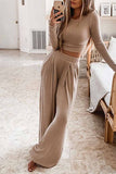 hulianfu Round Neck Long Sleeves Wide Legs Two-Piece(4 Colors)