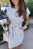 hulianfu hulianfu Striped Knot Design Grey Midi Dress(5 Colors)
