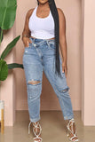 hulianfu Gradient Chic Ripped Burrs Irregular Jeans
