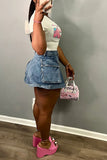 hulianfu Blue Party Patch Pocket Denim Skirt
