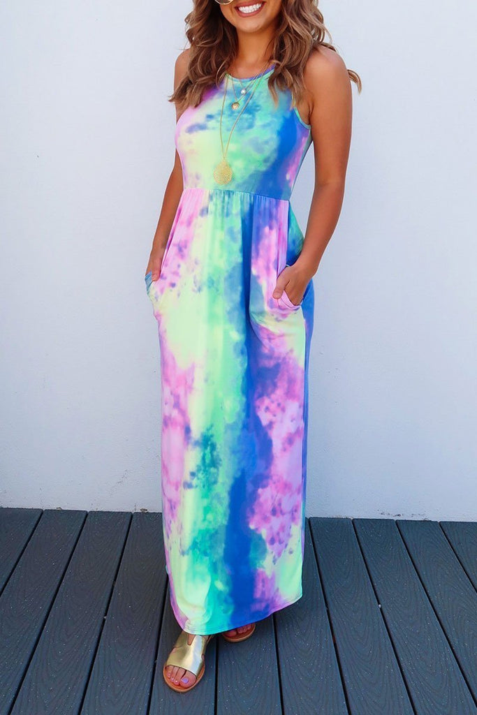 hulianfu Tie-dye Printed Multicolor Maxi Dress
