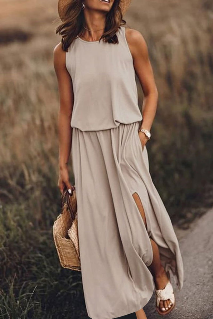 hulianfu Bohemian Sleeveless Side Slit Maxi Dress