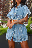 hulianfu Solid Color Chic Denim Jacket with Belt
