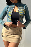 hulianfu Letter Embroidery Retro Washed Denim Jacket