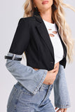 hulianfu Denim Patchwork Undeniable Belt Decor Blazer