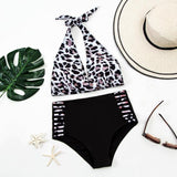 hulianfu Two-piece Leopard Print Hollow Split Triangle Bikini