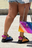 hulianfu Color Block Patchwork On-trend Chunky Sandals