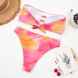 hulianfu Two-Piece Tropical Colorful High-Waist Tube Top Bikini