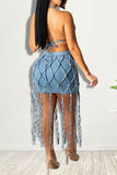 hulianfu Solid Color Cool Tassels Dress Suit
