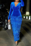 hulianfu Blue Pretty Tassel Maxi Dress