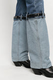 hulianfu Hit Color Patchwork Belt Design Striking Jeans