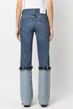 hulianfu Hit Color Patchwork Belt Design Striking Jeans