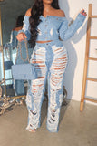 hulianfu Ripped Burrs On-trend Multi Pocket Jeans