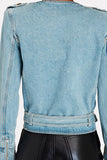 hulianfu Washed Denim Rocking Belted Jacket