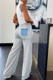 hulianfu Patchwork Pretty Regular Waist Jeans